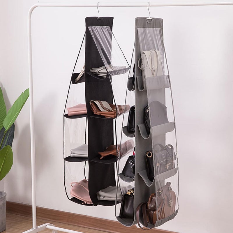 AARAINBOW 1 Pack Hanging Handbag Purse Organizer for Closet, Womens Purse Storage Organizers, Hand bag Organizer Holder, Wardrobe Purse Organizer 8 Pockets Space Saving 41 L x 13.5W (B-Black) - Image 3